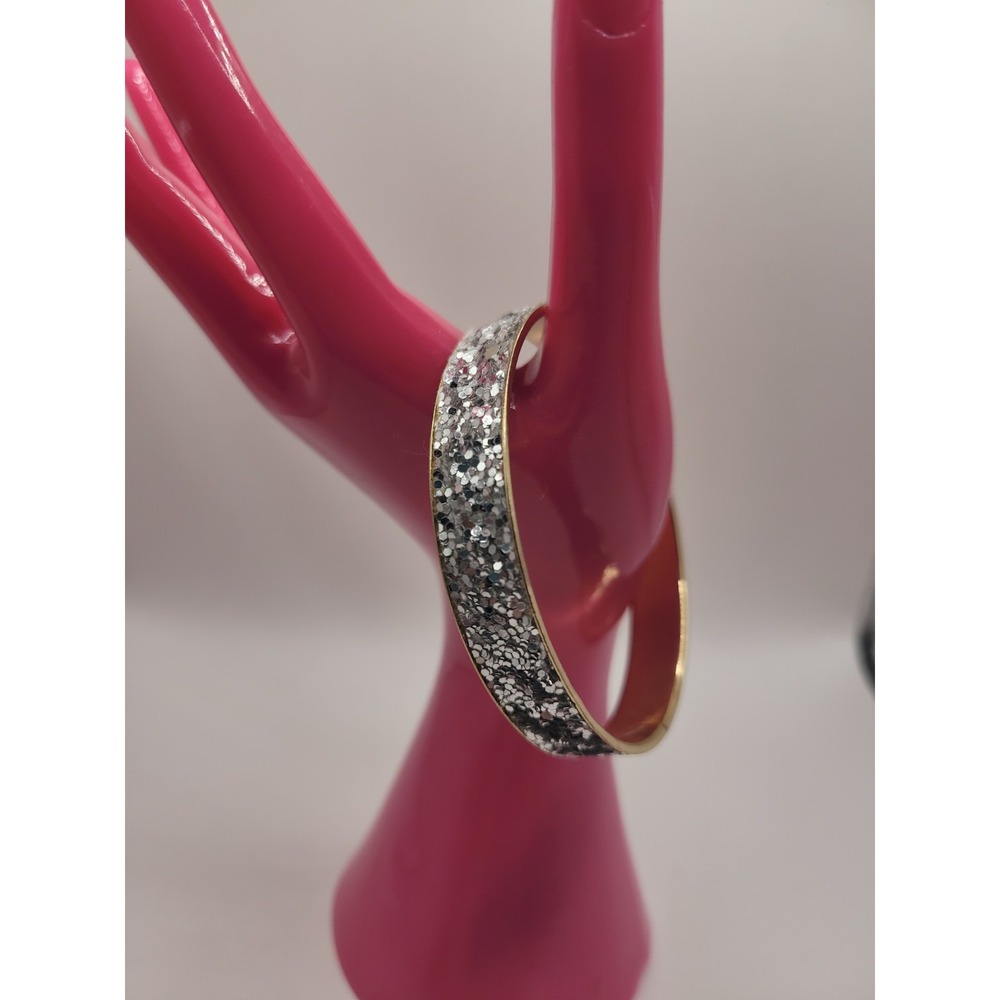 Gold Tone Silver Textured Inlay Bangle Bracelet Two Tone Stackable Jewelry